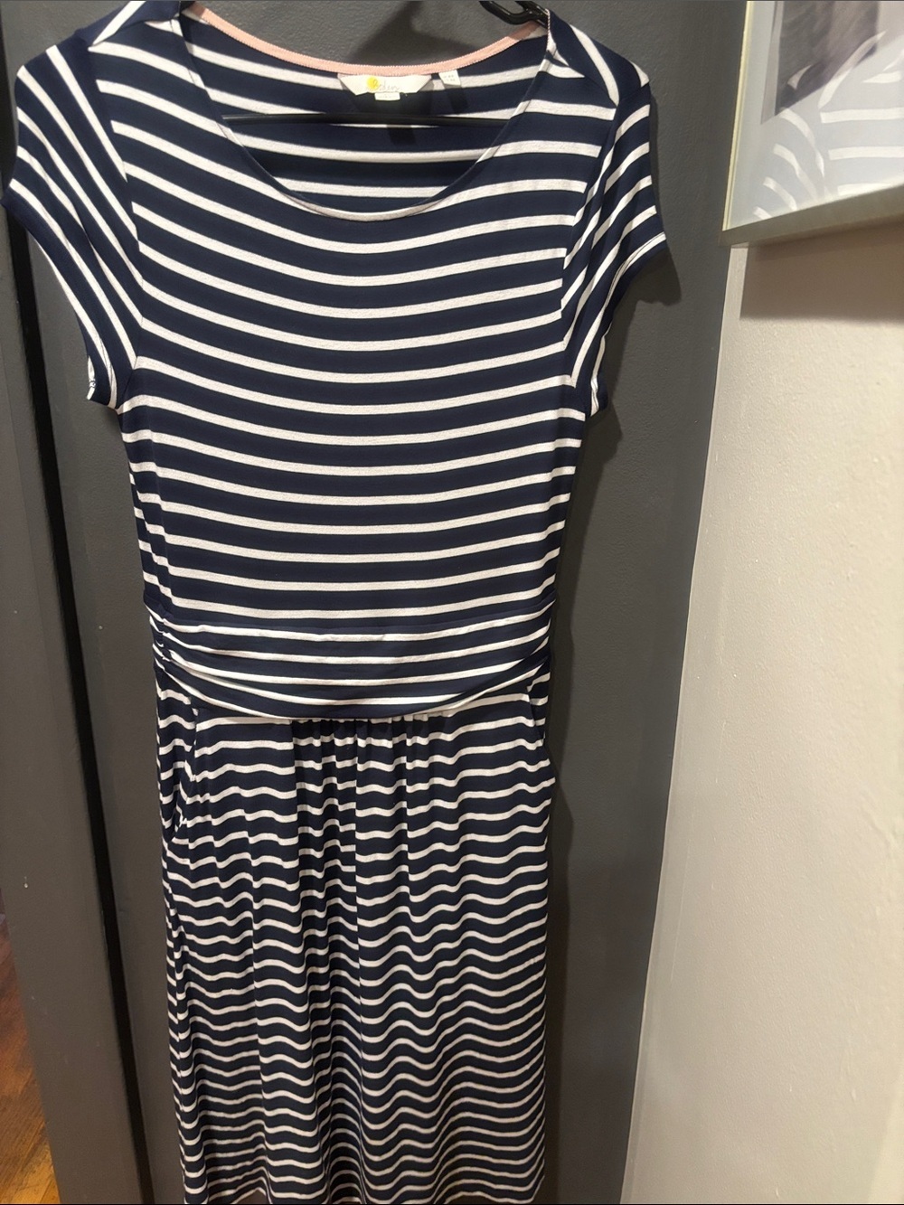 Boden Navy and White Striped Short Sleeve Maxi Dress